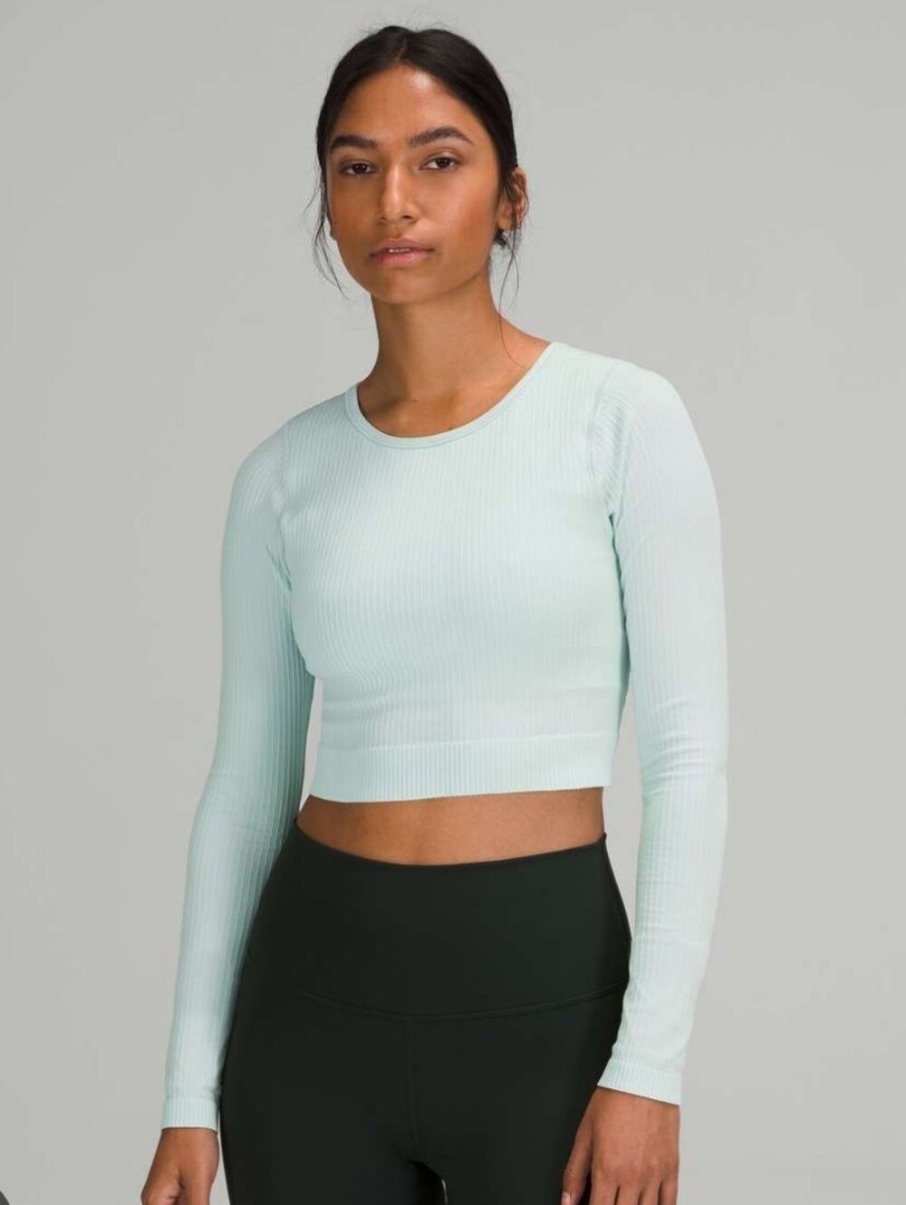 LULULEMON | Women's Delicate Mint Ebb to Street Cropped Long Sleeved Fitted Top